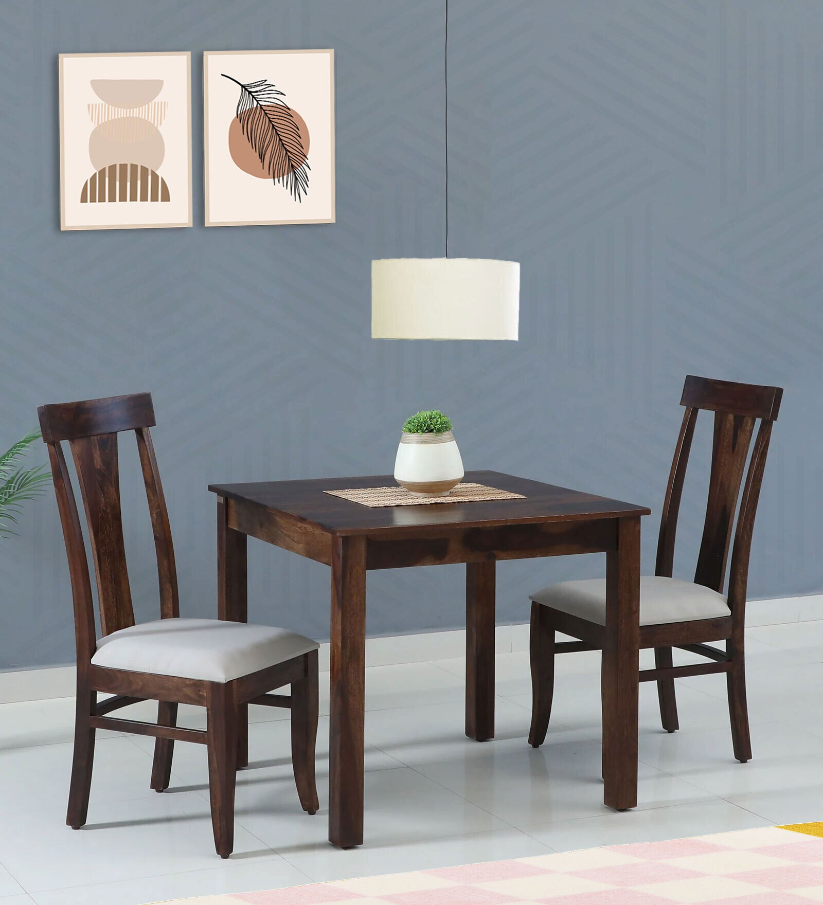 Kentan Sheesham Wood 2 Seater Dining Set In Provincial Teak Finish