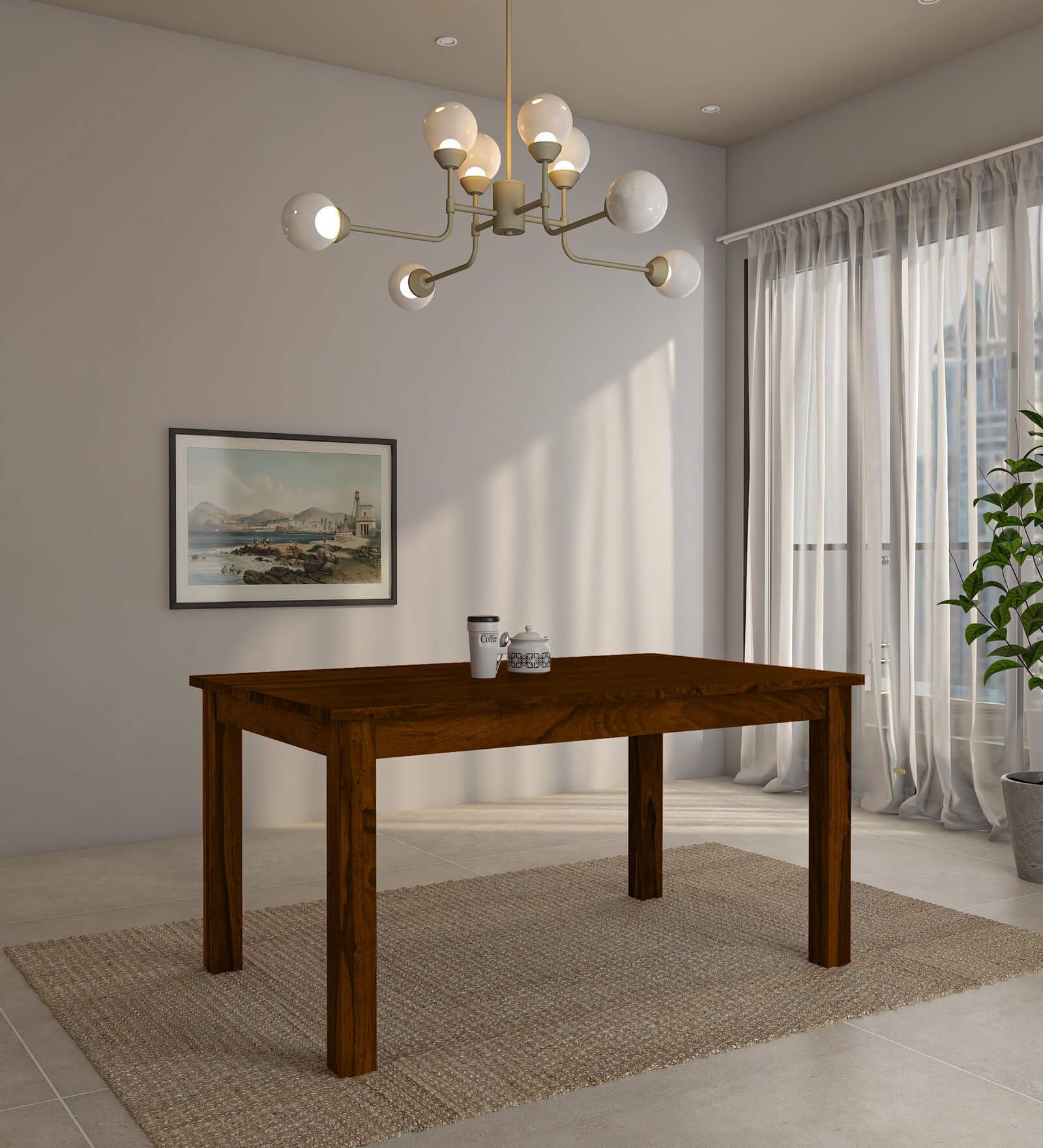 Kentan Sheesham Wood 6 Seater Dining Table In Provincial Teak Finish