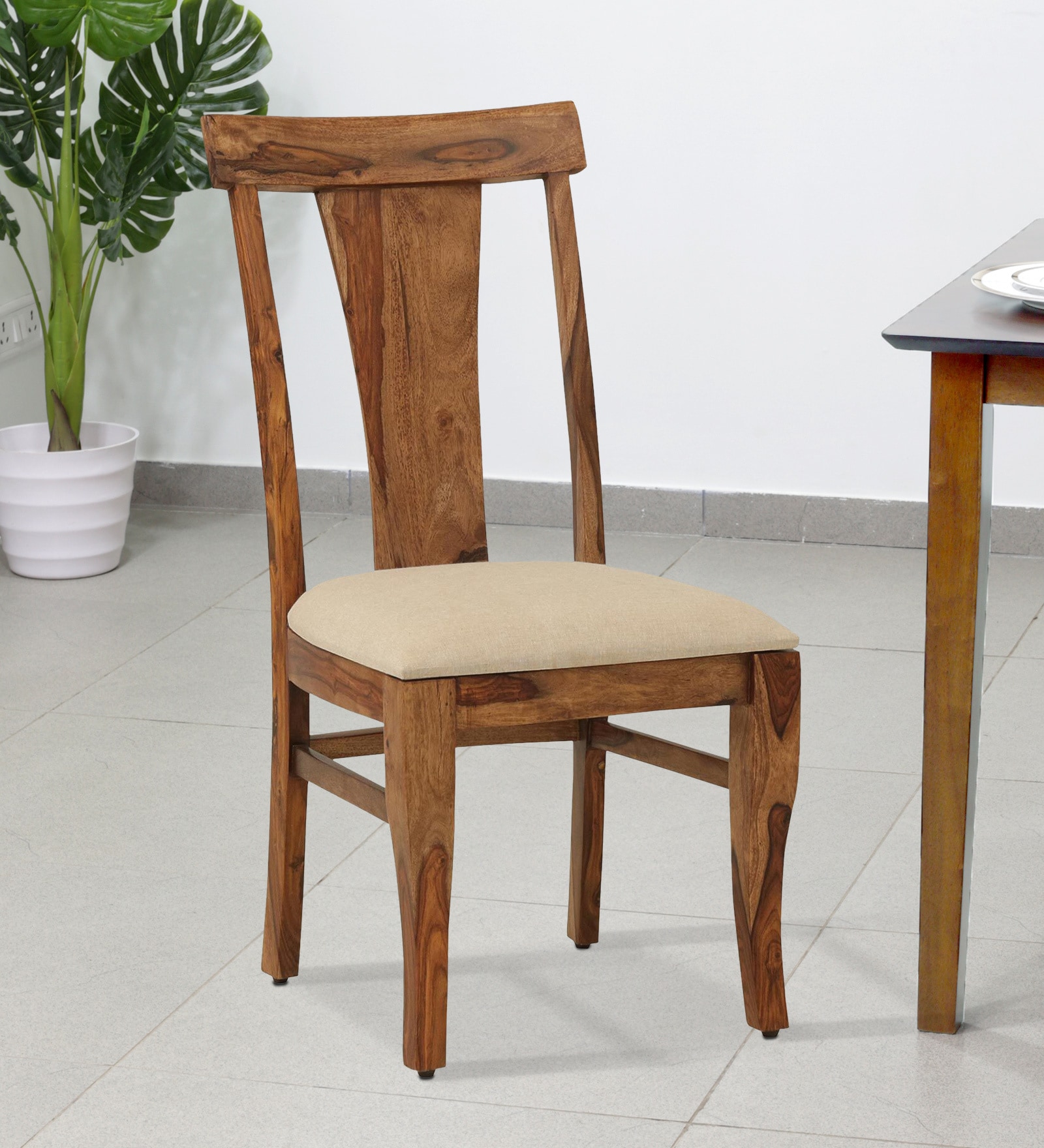 Kentan Sheesham Wood Dining Chairs In Rustic Teak Finish (Set Of 2)