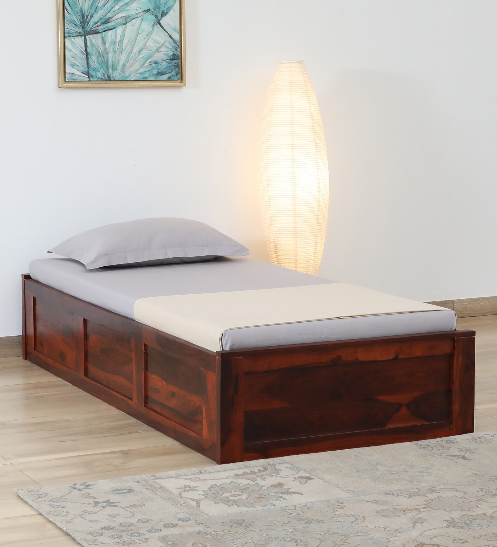Kenzo Sheesham Wood Single Bed In Honey Oak Finish With Box Storage