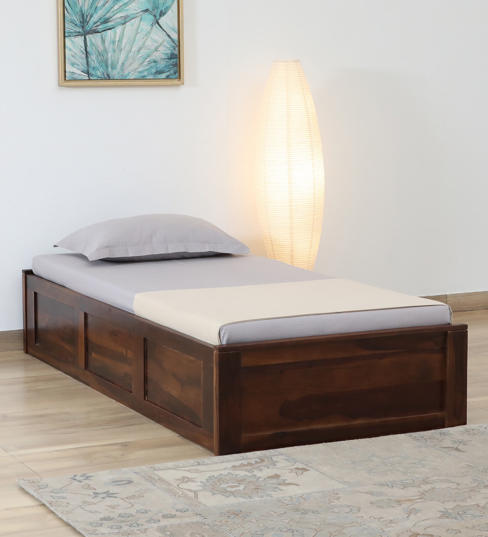Kenzo Sheesham Wood Single Bed In Provincial Teak Finish With Box Storage