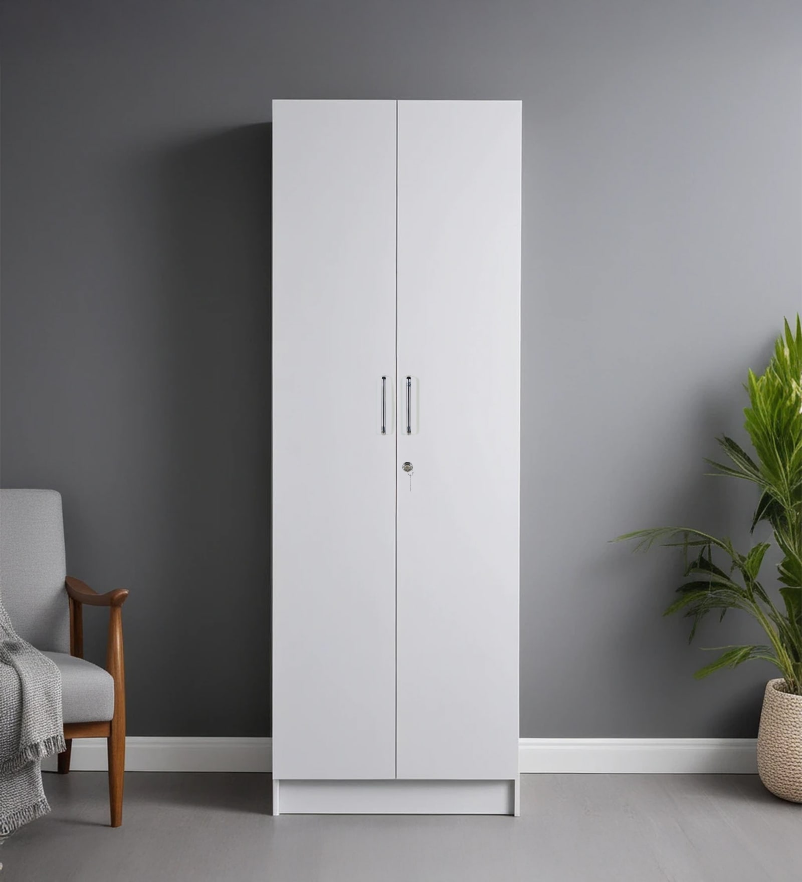 Kenzou 2 Door Wardrobe In Off White Finish With Adjustable Shelves
