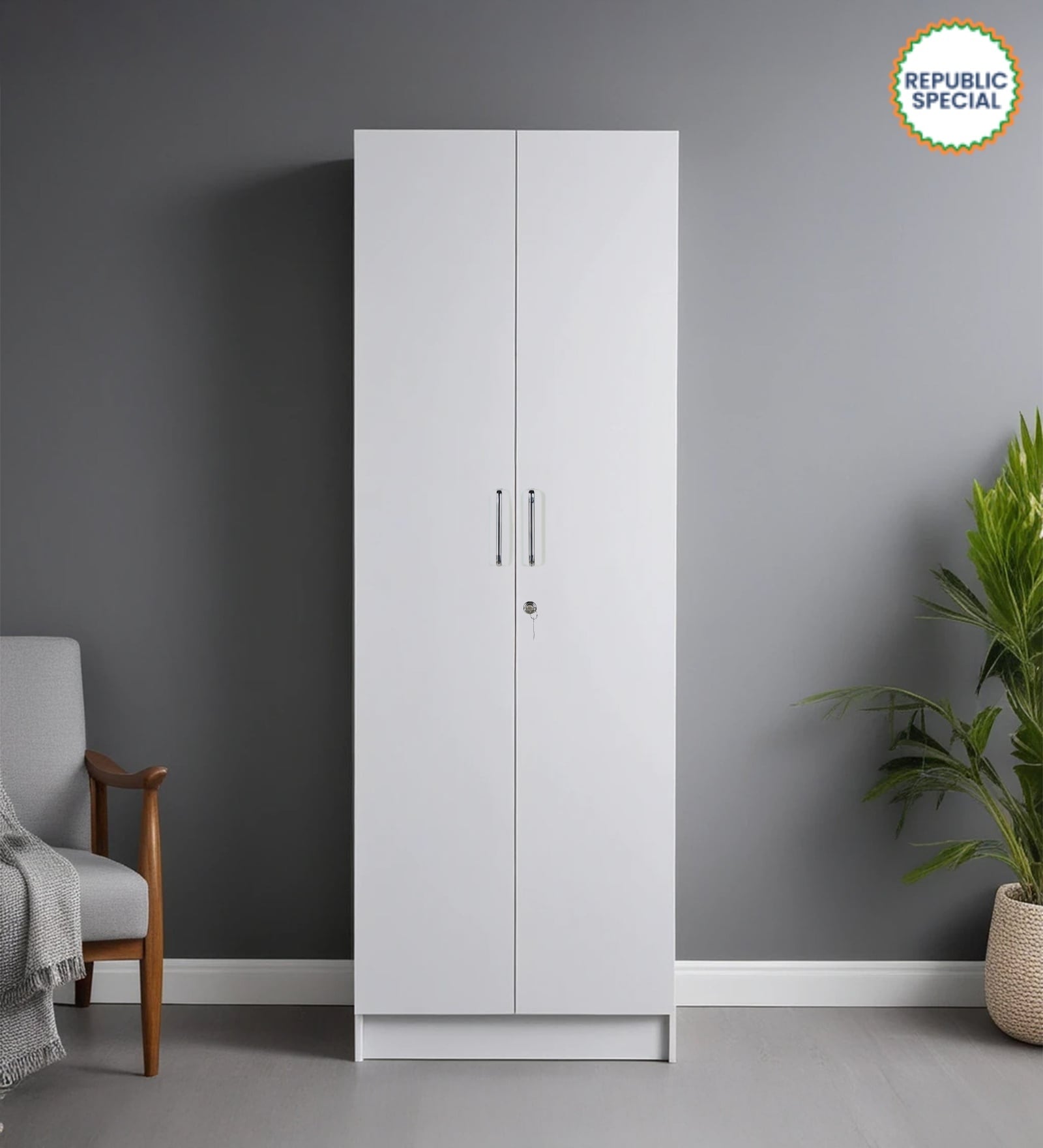 Kenzou 2 Door Wardrobe In Off White Finish With Adjustable Shelves