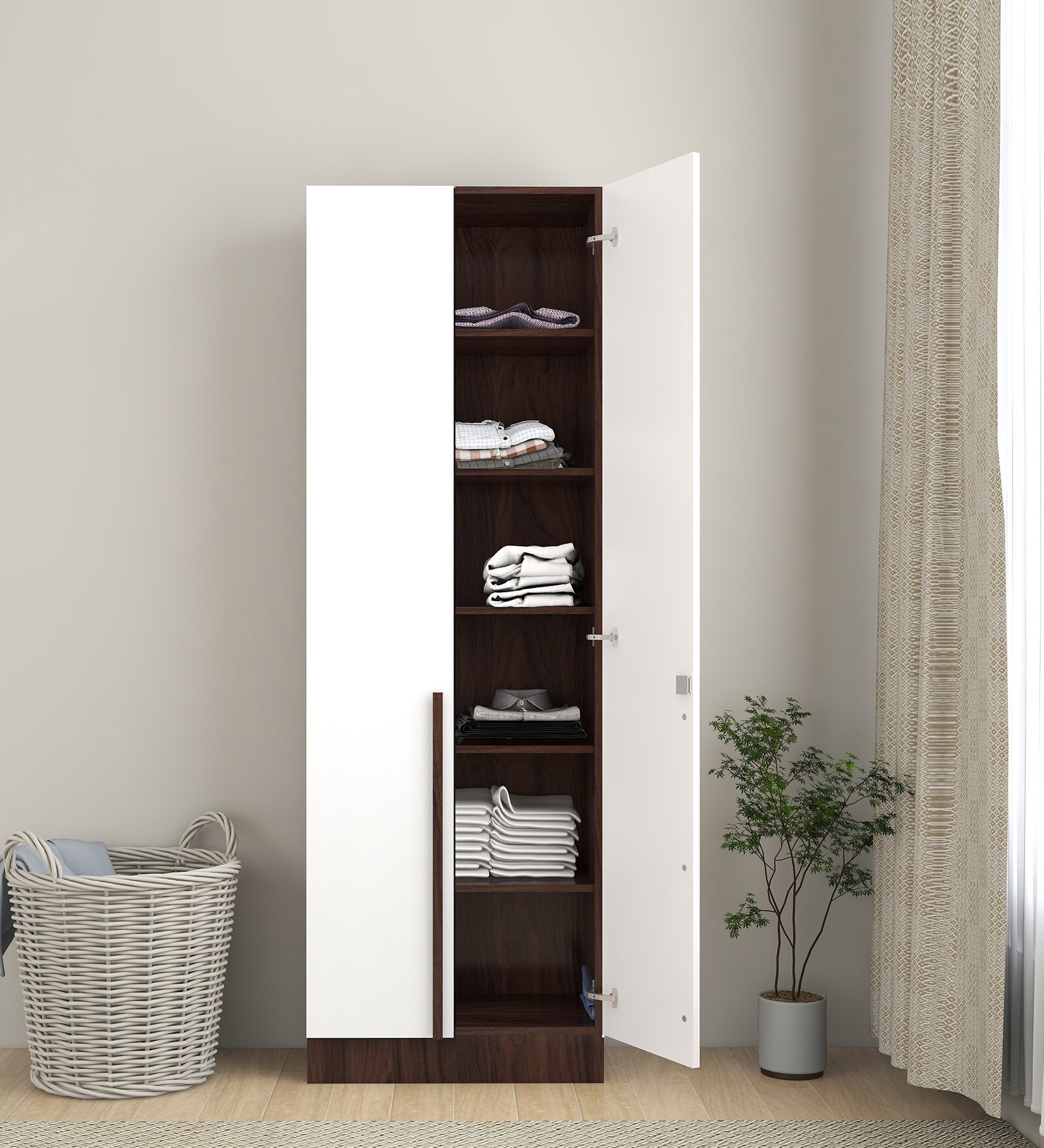 Kenzou 2 Door Wardrobe In Walnut & White Finish