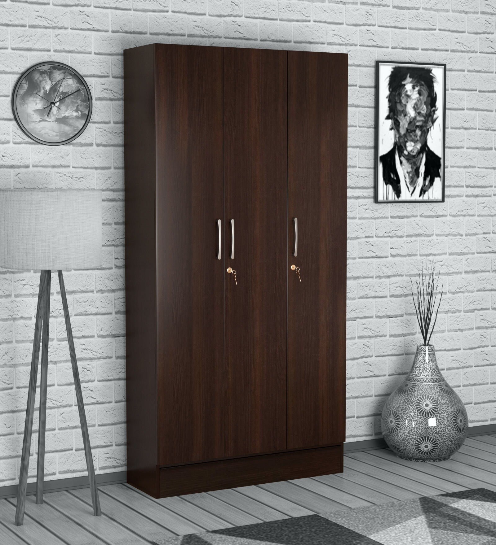 Buy Kenzou 3 Door Wardrobe in Wenge Finish Mintwud by Pepperfry