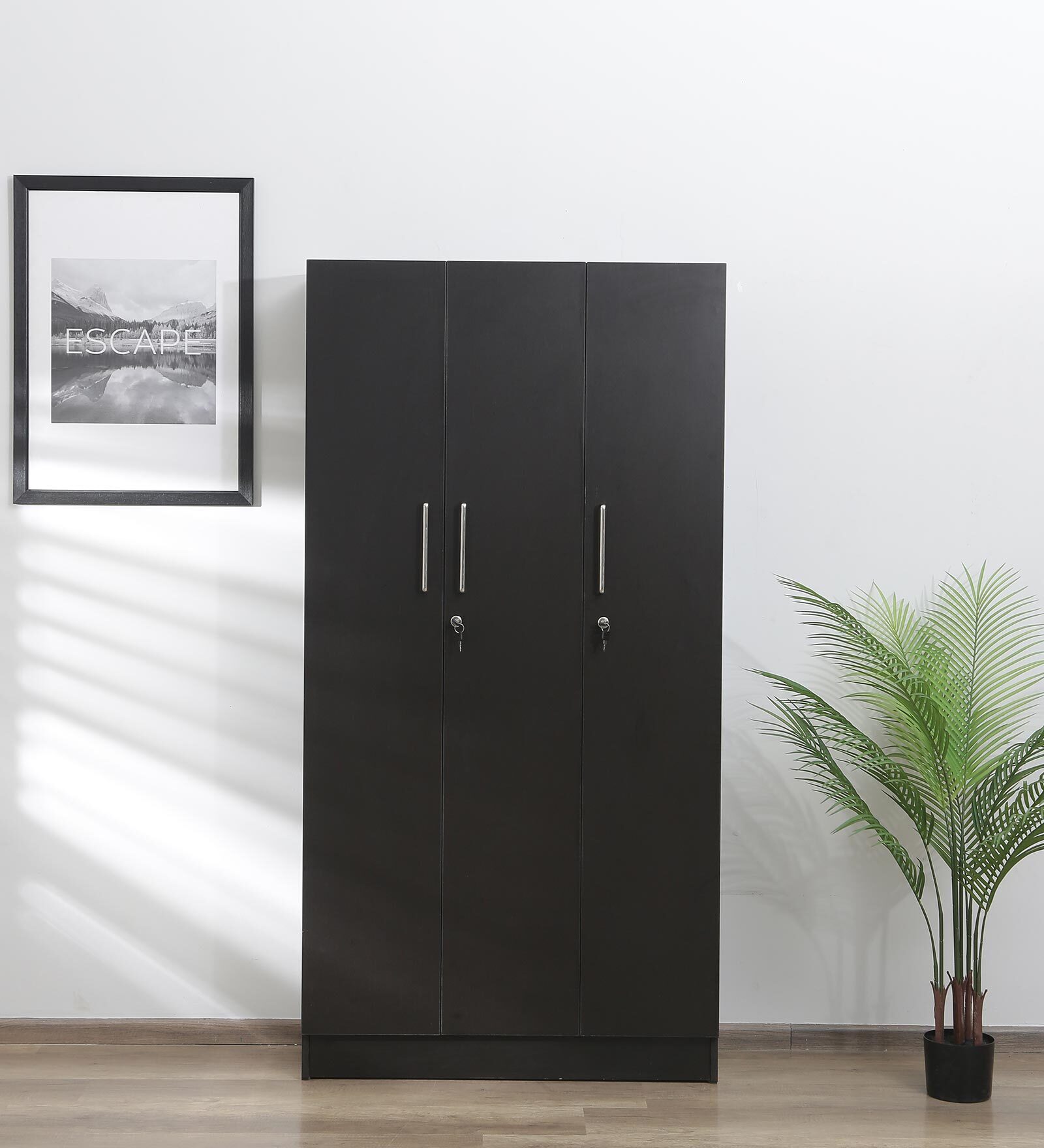 Kenzou 3 Door Wardrobe in Wenge Finish with Lock