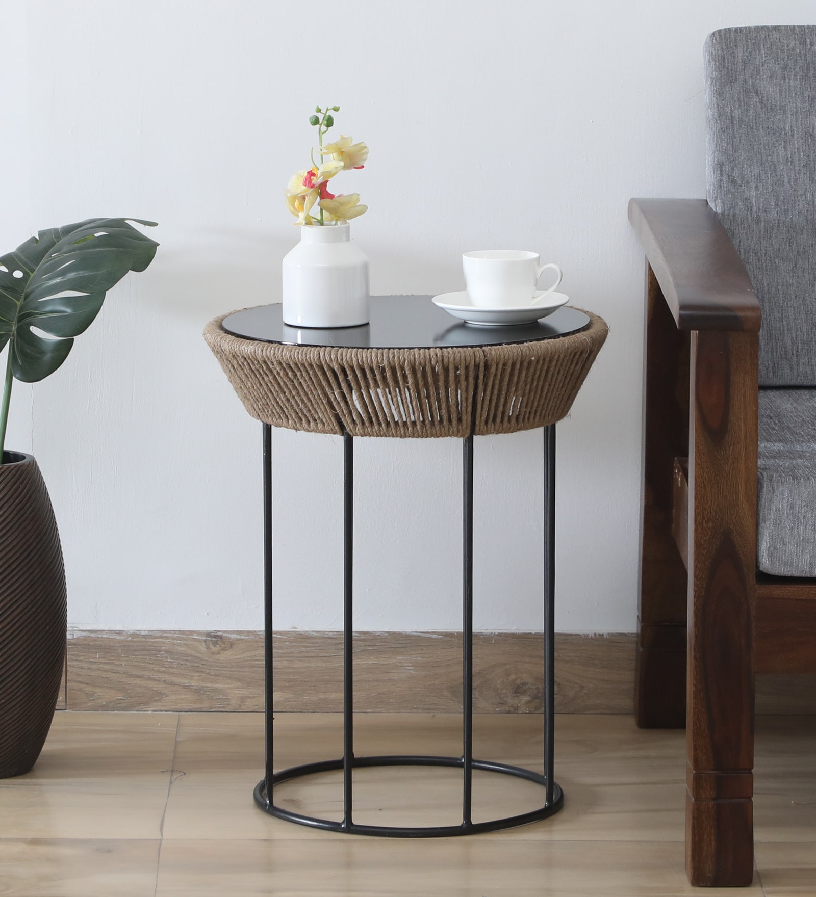 Keppard Metal Round End Table In Black Colour
