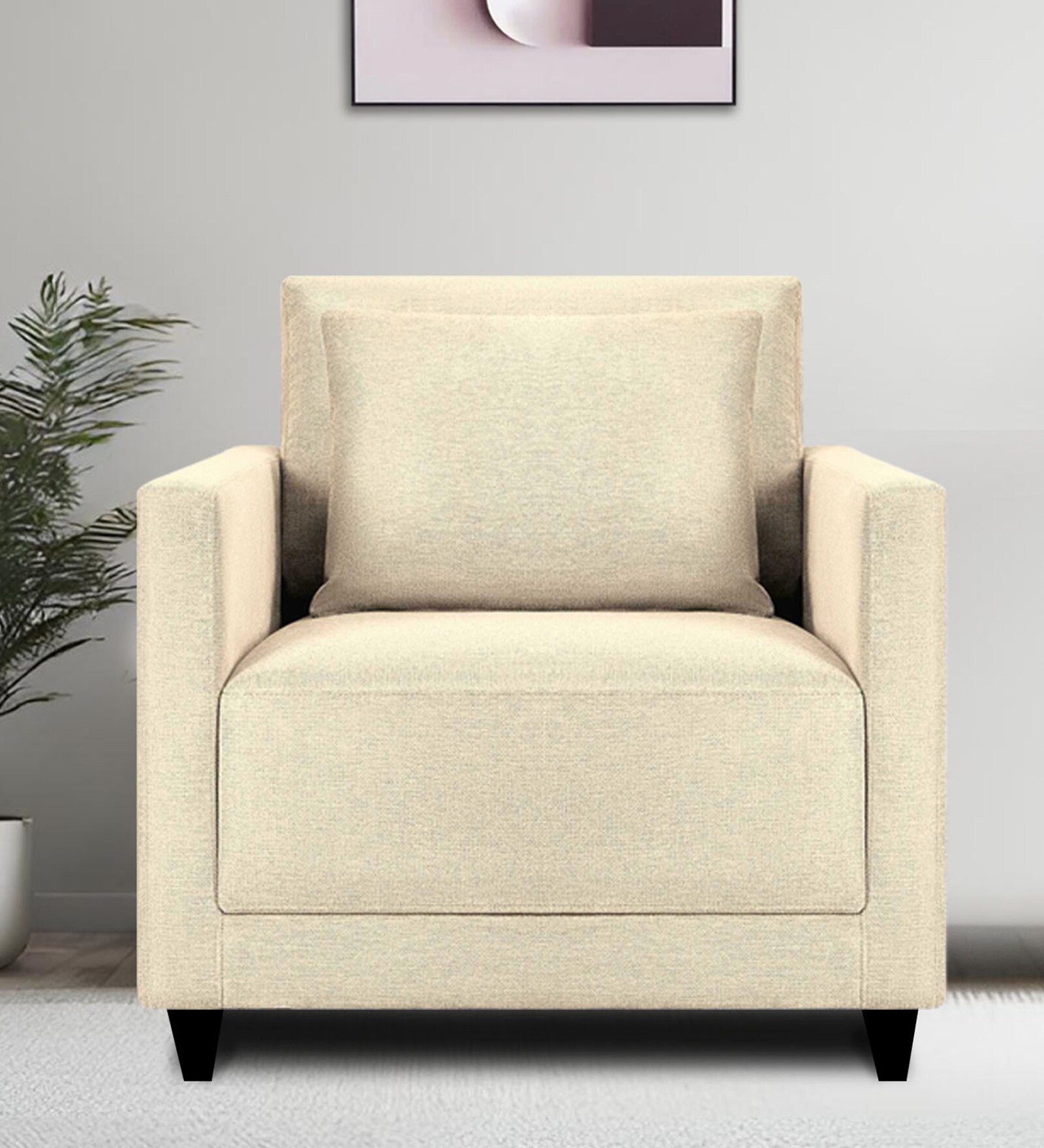 Kera Fabric 1 Seater Sofa In Ivory Beige Colour