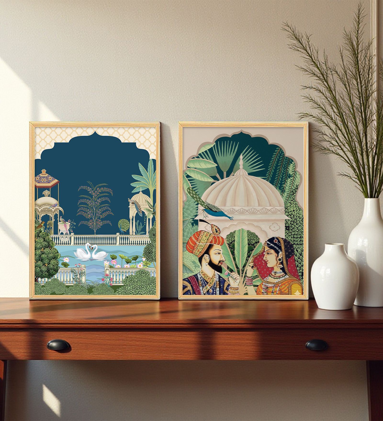 Royal Mughal Couple Wall Art Framed Set of 3