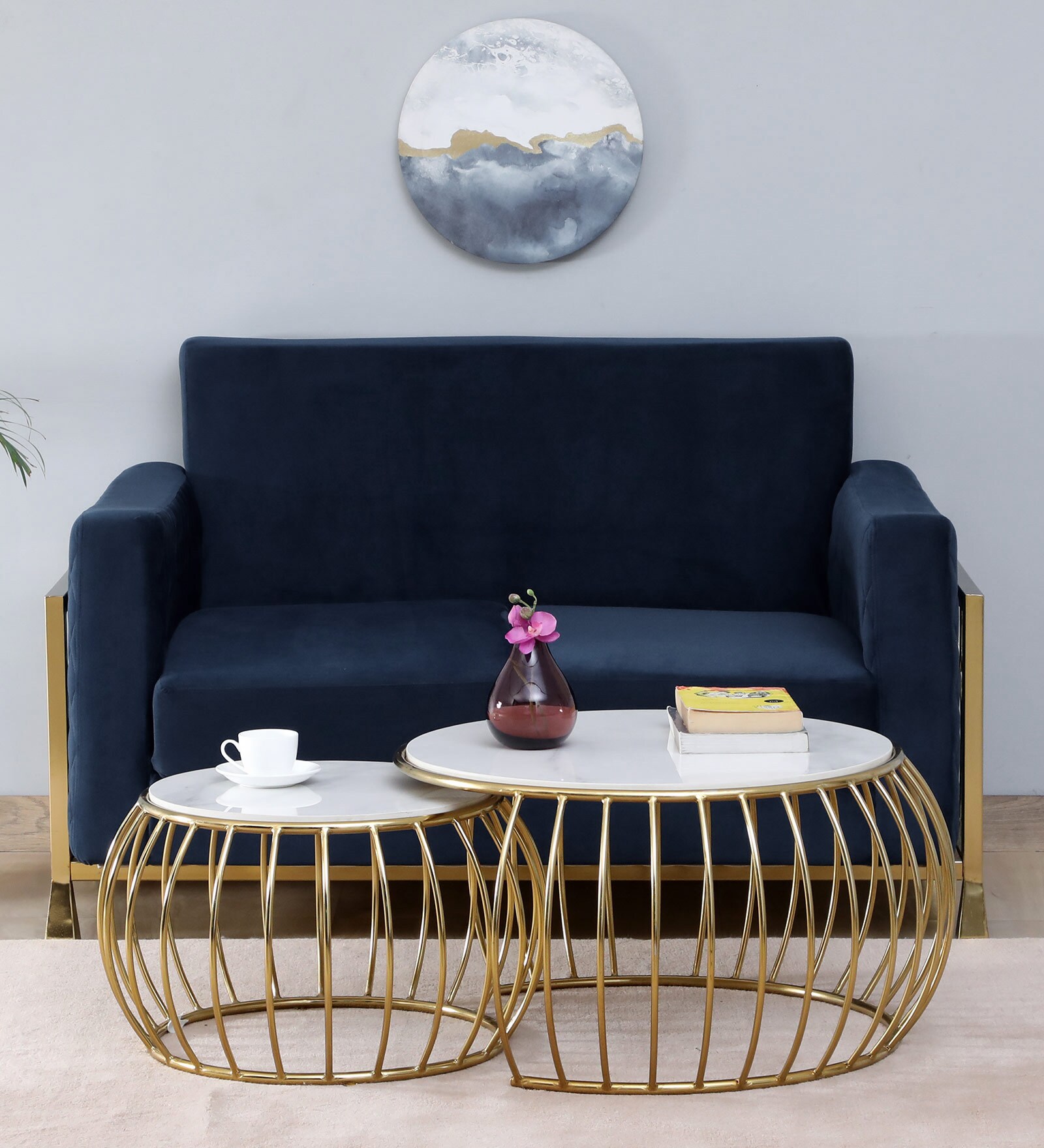 Kerby Metal Nesting Coffee Table Set with White Porcelain Top (Set of 2)