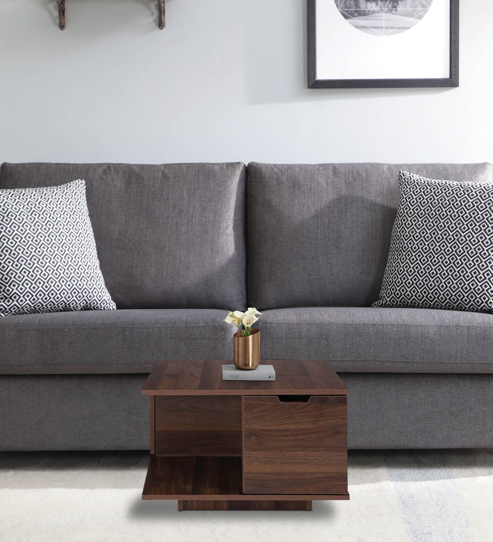 Keshin Coffee Table in Walnut Finish with Drawers