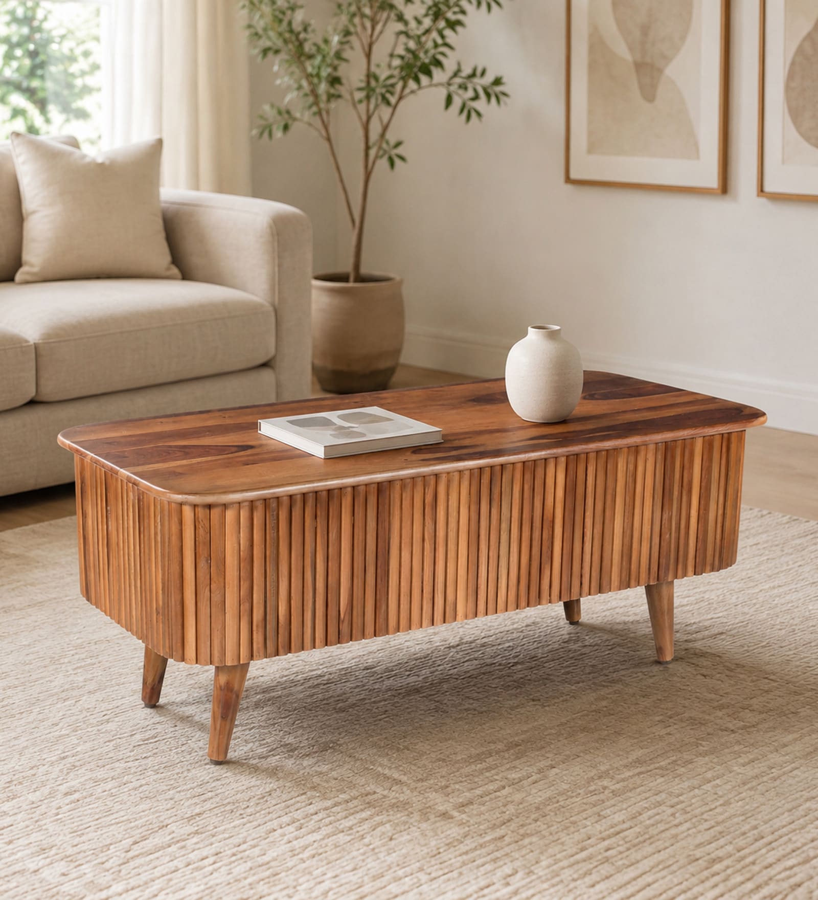 Keystone Sheesham Wood coffee Table in Natural Finish Keystone Sheesham Wood coffee Table in Natural Finish