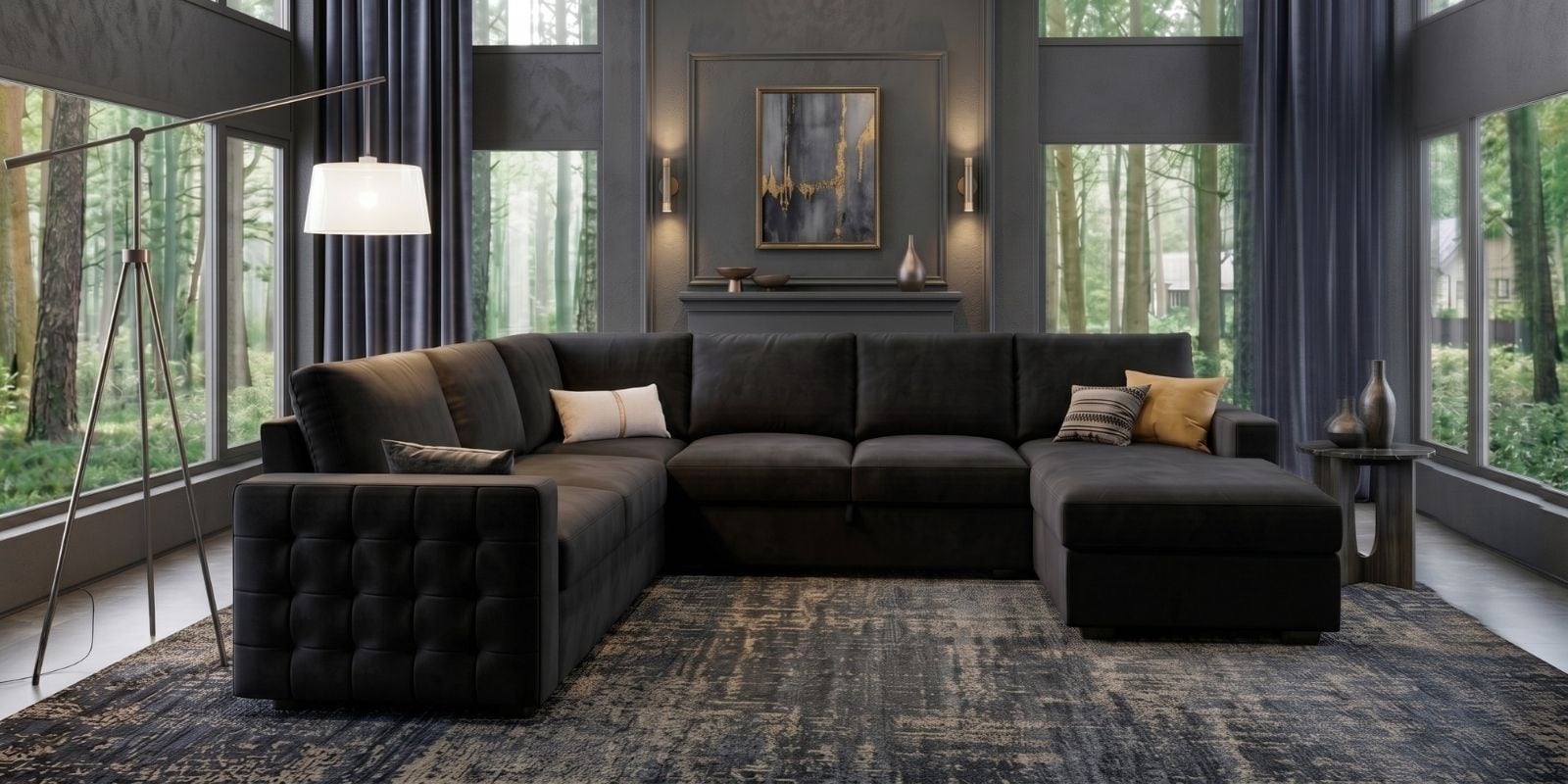 Kensington Estate Sectional Sofa In Black Color