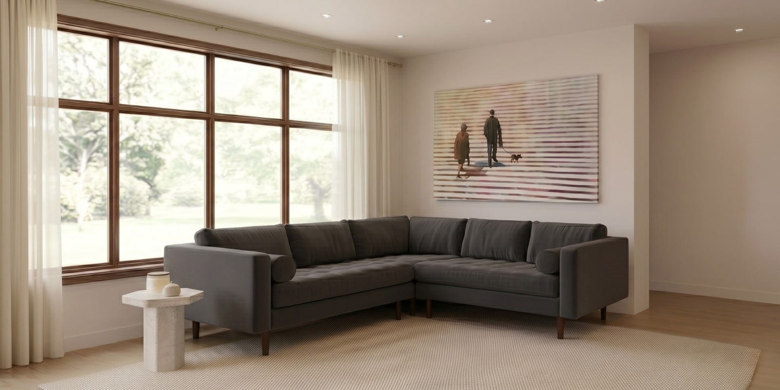 Kensington Estate Sectional Sofa In Dark Grey Color