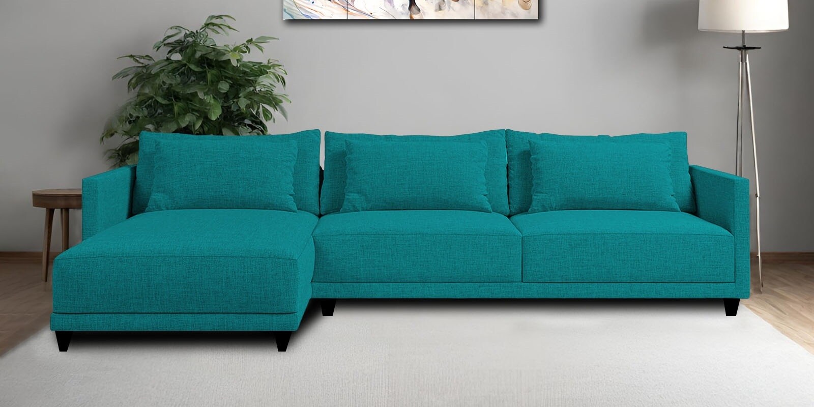 Kera Fabric RHS Sectional Sofa (2 + Lounger) In Sea Green Colour