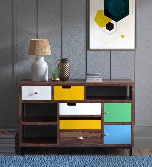 Buy Kelis Solid Wood Chest Of Drawers In Multi Colour Finish By
