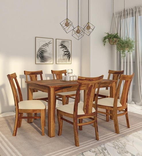 Kentan Sheesham Wood 6 Seater Dining Set In Rustic Teak Finish