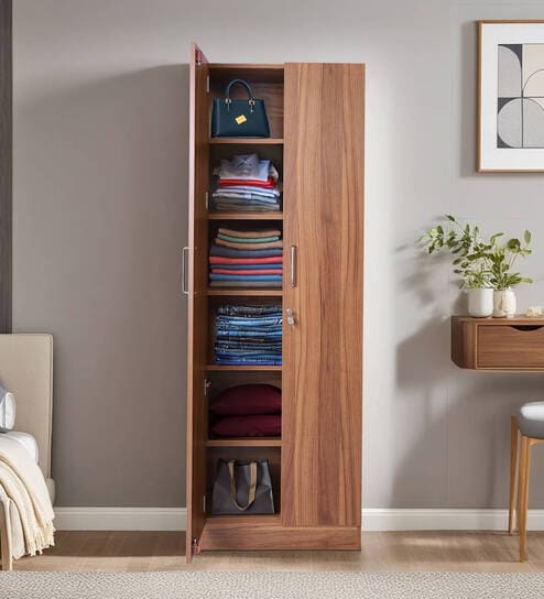 Kenzou 2 Door Wardrobe In Lyon Walnut Finish With Adjustable Shelves