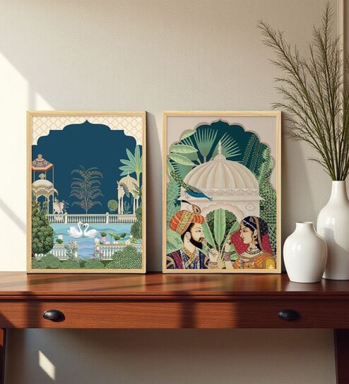 Royal Mughal Couple Wall Art Framed Set of 3