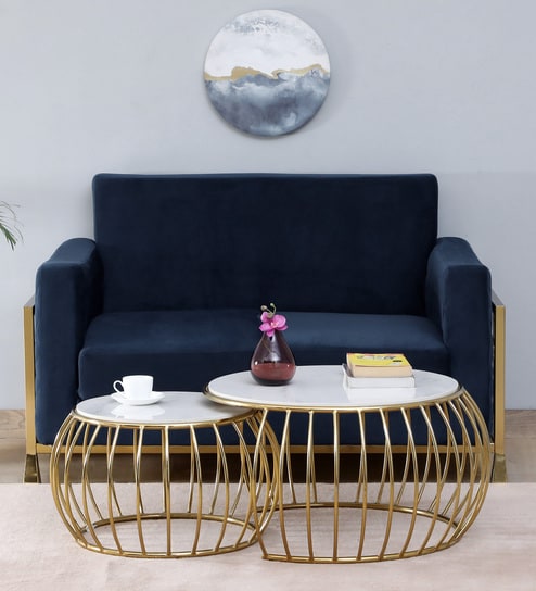 Kerby Metal Nesting Coffee Table Set with White Porcelain Top (Set of 2)