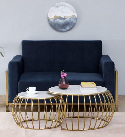 Kerby Metal Nesting Coffee Table Set with White Porcelain Top (Set of 2)