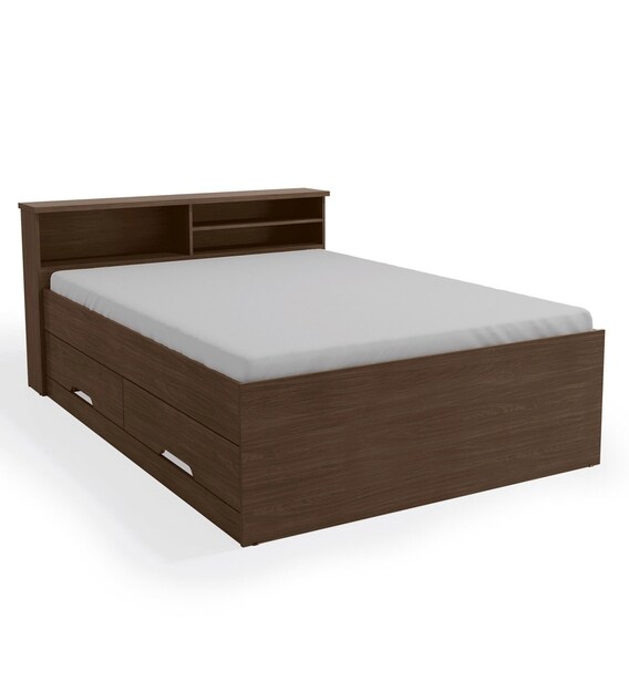 Buy Ken Queen Size Bed with Storage in Dark Walnut Finish ...