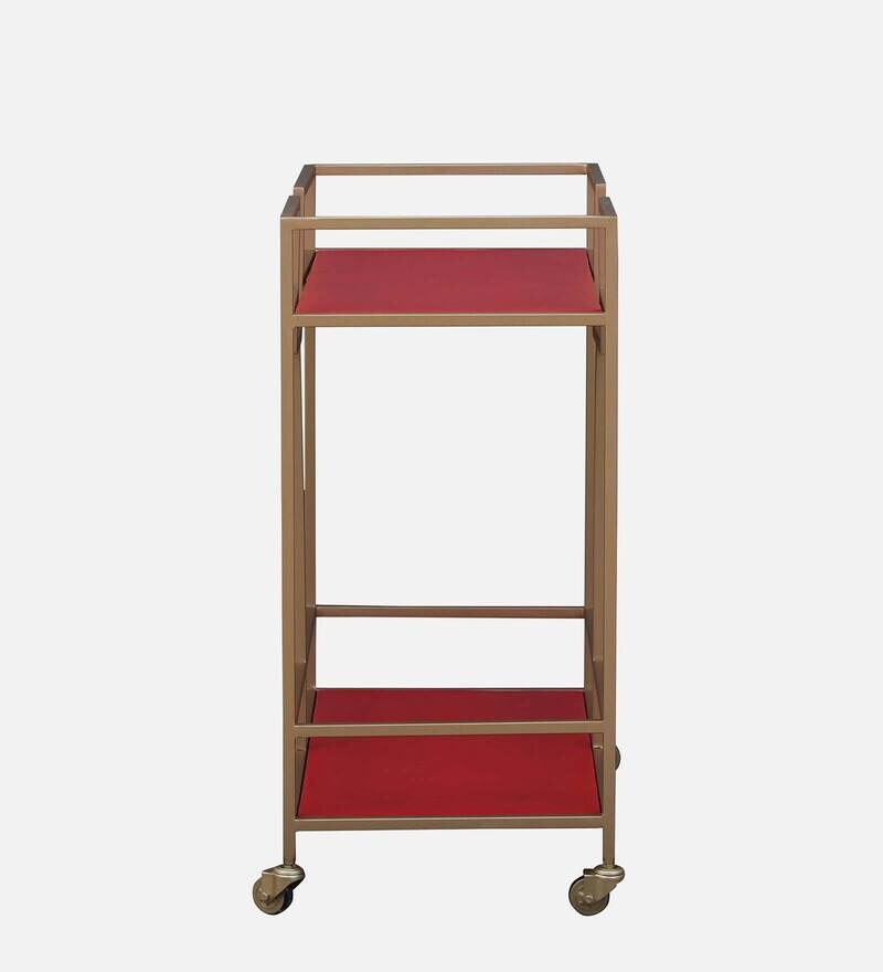 Buy Seia Metal Bar Trolley in Red & Golden Finish Online Bar Trolleys
