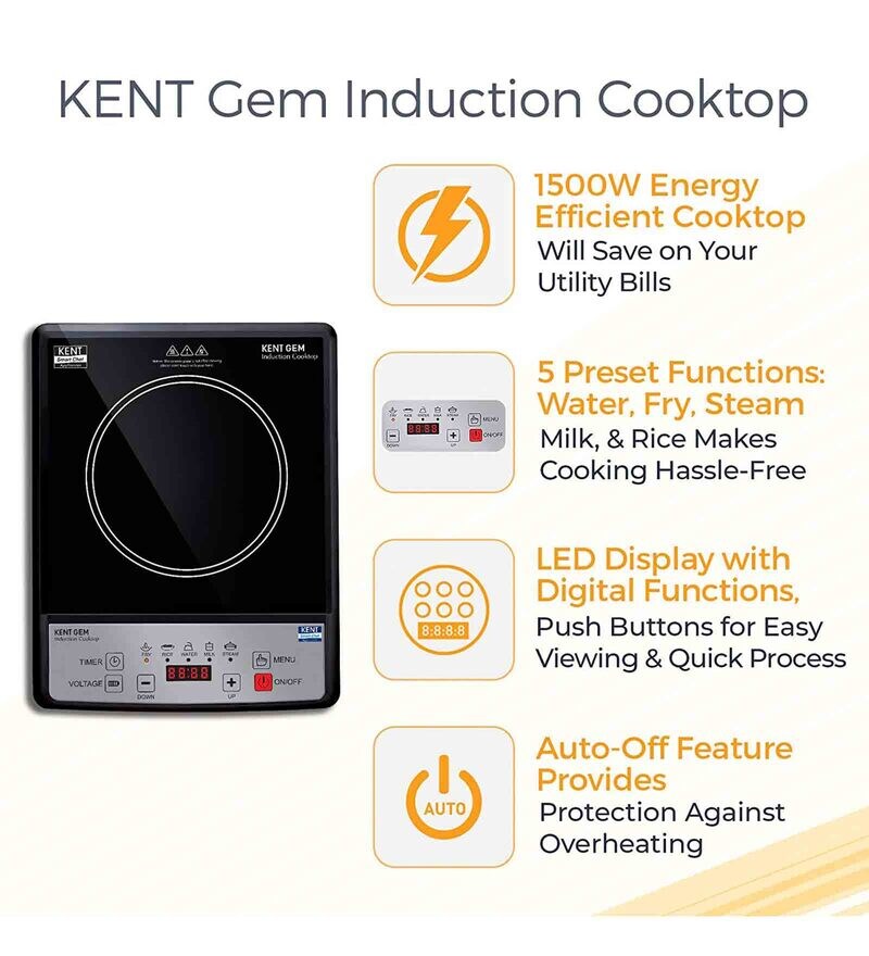 Buy KENT GEM 1500W Induction Cooktop in Black Colour Online Induction