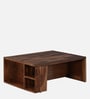 Kelty Sheesham Wood Nesting Coffee Table Set in Scratch Resistant Rustic Teak Finish With Cushioned Stools