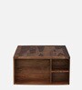 Kelty Sheesham Wood Nesting Coffee Table Set in Scratch Resistant Rustic Teak Finish With Cushioned Stools