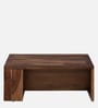 Kelty Sheesham Wood Nesting Coffee Table Set in Scratch Resistant Rustic Teak Finish With Cushioned Stools