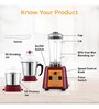 KENT Electronic Variables Speed Control Spill-Proof Lids With Jars Mixer & Grinder (Red)