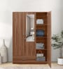 Kenzou 3 Door Wardrobe In Lyon Walnut Finish With Adjustable Shelves & Mirror & Drawer