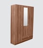 Kenzou 3 Door Wardrobe In Lyon Walnut Finish With Adjustable Shelves & Mirror & Drawer