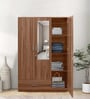 Kenzou 3 Door Wardrobe In Lyon Walnut Finish With Adjustable Shelves & Mirror & Drawer