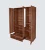 Kenzou 3 Door Wardrobe In Lyon Walnut Finish With Adjustable Shelves & Mirror & Drawer
