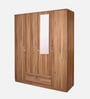 Kenzou 4 Door Wardrobe With Adjustable Shelves In Lyon Walnut Finish With Mirror & Drawer