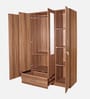 Kenzou 4 Door Wardrobe With Adjustable Shelves In Lyon Walnut Finish With Mirror & Drawer