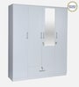 Kenzou 4 Door Wardrobe With Adjustable Shelves In Off White Finish With Mirror & Drawer