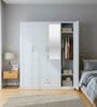 Kenzou 4 Door Wardrobe With Adjustable Shelves In Off White Finish With Mirror & Drawer