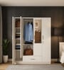 Kenzou 4 Door Wardrobe With Adjustable Shelves In Off White Finish With Mirror & Drawer