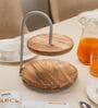 KeshArc Multipurpose Serveware Metal & Acacia Wood 2-Tier Stand Serving Stand