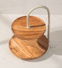 KeshArc Multipurpose Serveware Metal & Acacia Wood 2-Tier Stand Serving Stand