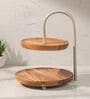 KeshArc Multipurpose Serveware Metal & Acacia Wood 2-Tier Stand Serving Stand