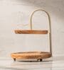 KeshArc Multipurpose Serveware Metal & Acacia Wood 2-Tier Stand Serving Stand