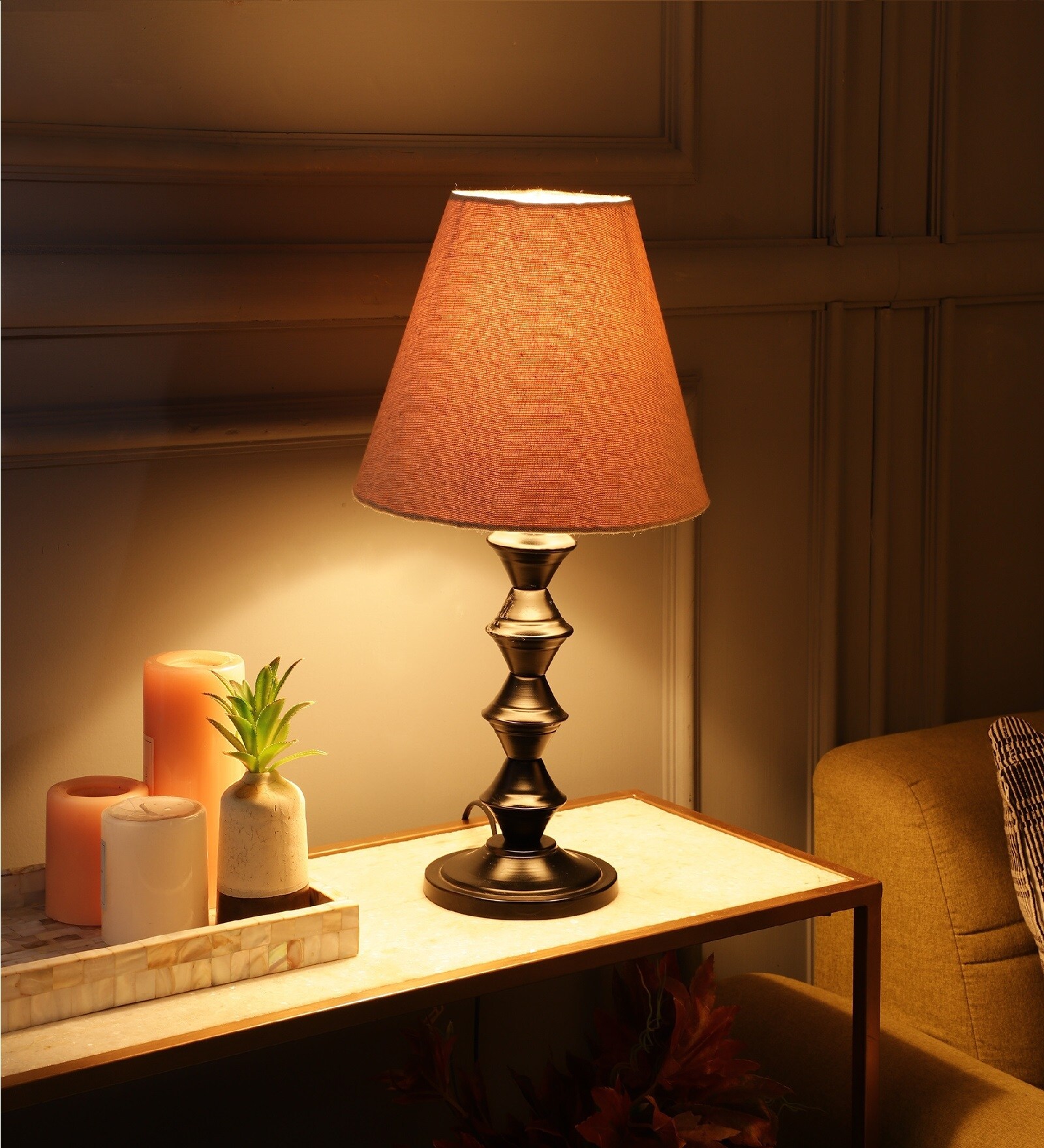 Potenza Khadi Fabric Shade Night Lamp With Metal Base