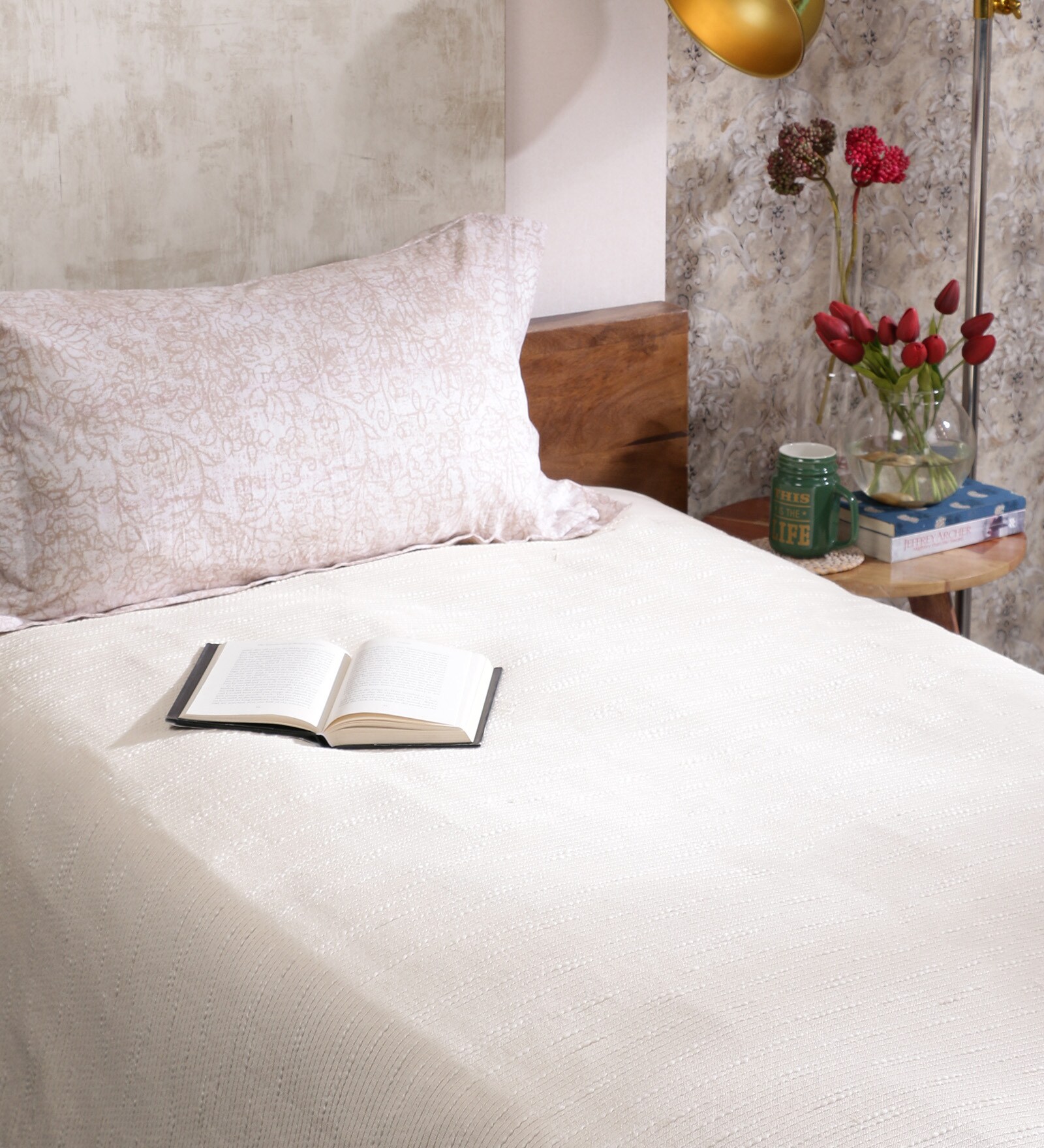 Buy Khadi White Cotton Solid 90 x 60 Inch Single Bed Sheet Online