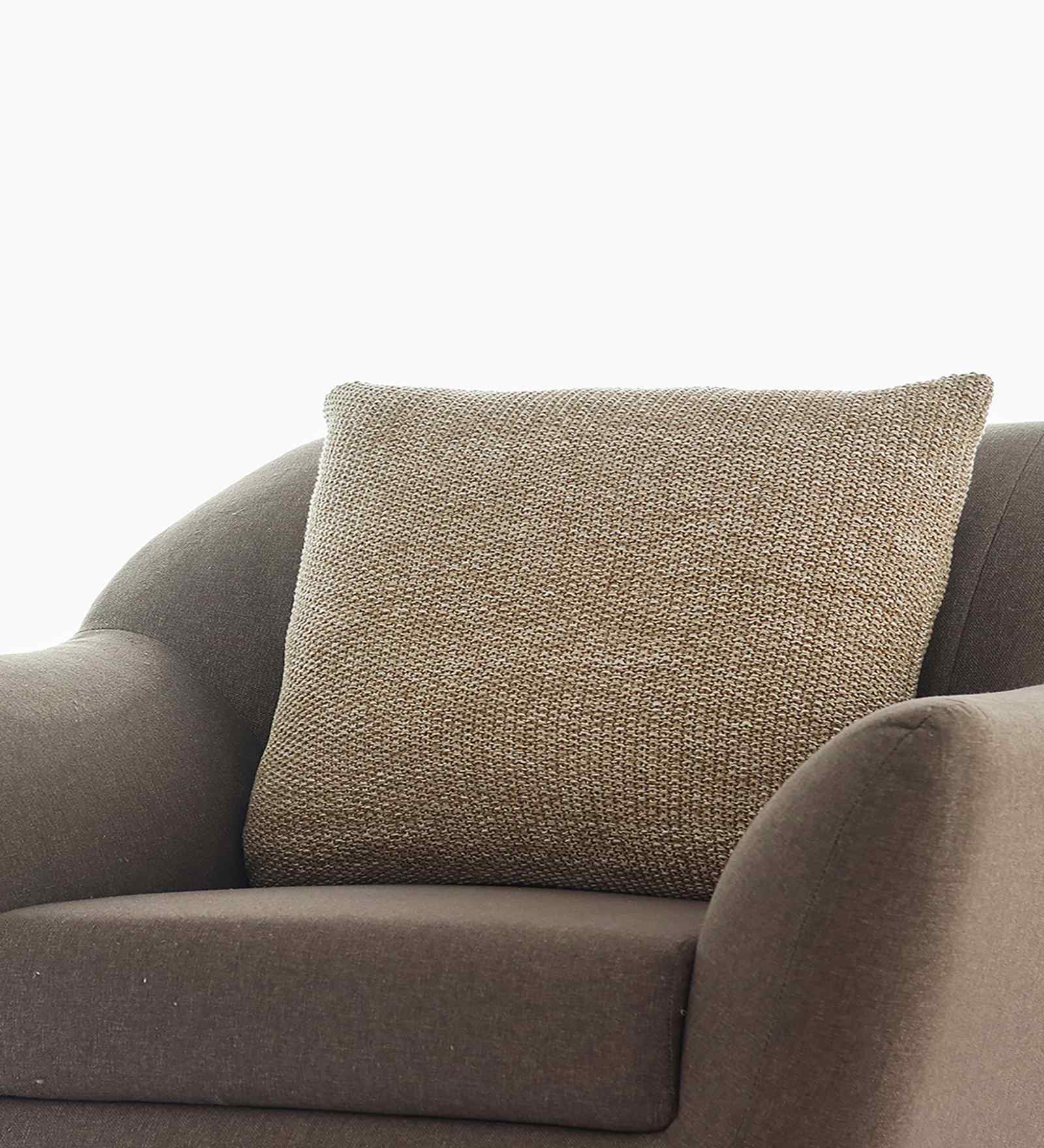 Khaki & Natural 100% Cotton Moss Knit 22X22 Inches Knitted Cushion Cover