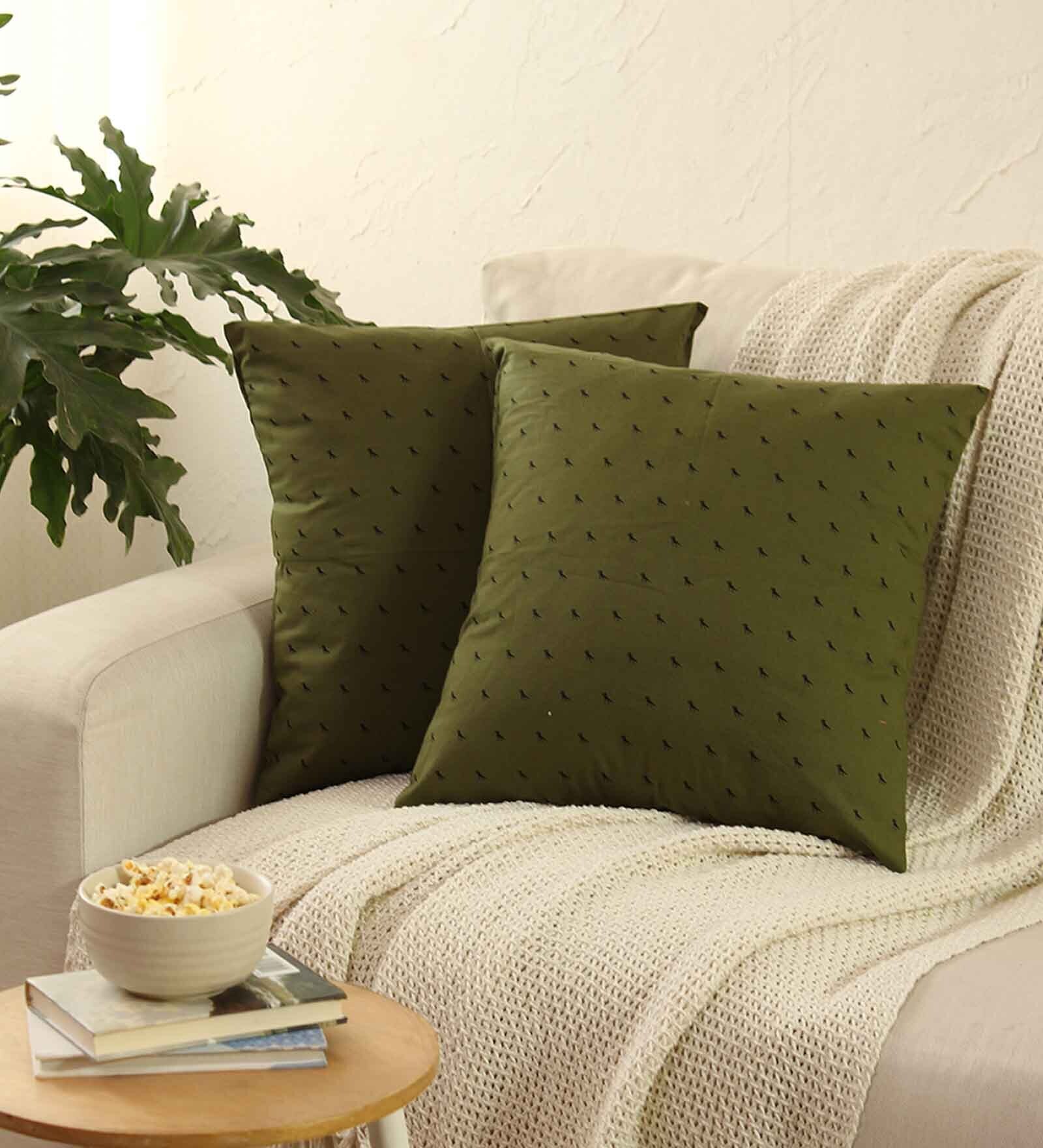 Buy Khaki Cotton Solid 16x16 inches Cushion Covers (Pack of 2) by House