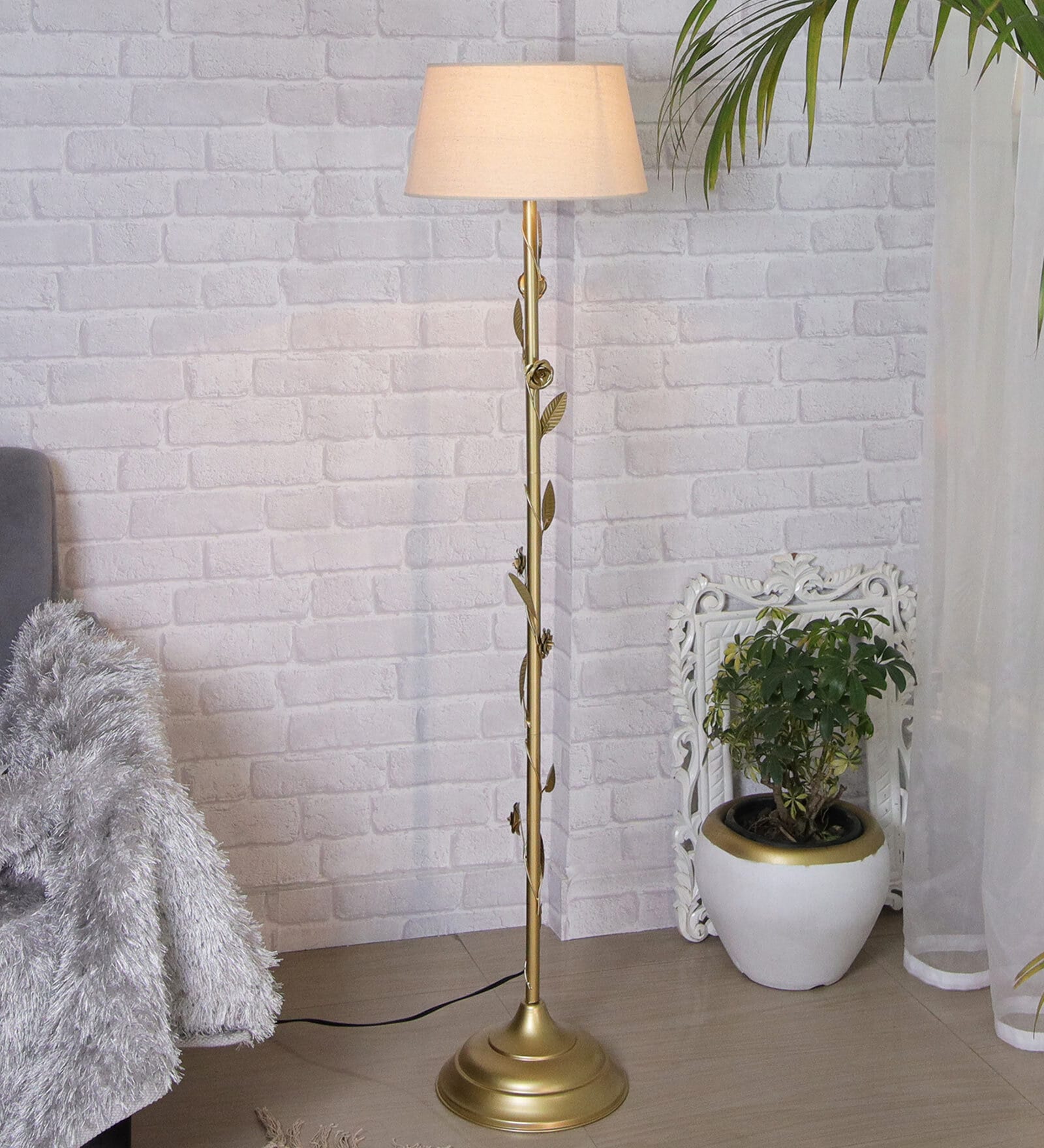 Poulsen Khaki Cotton Shade Club Floor Lamp With Metal Base